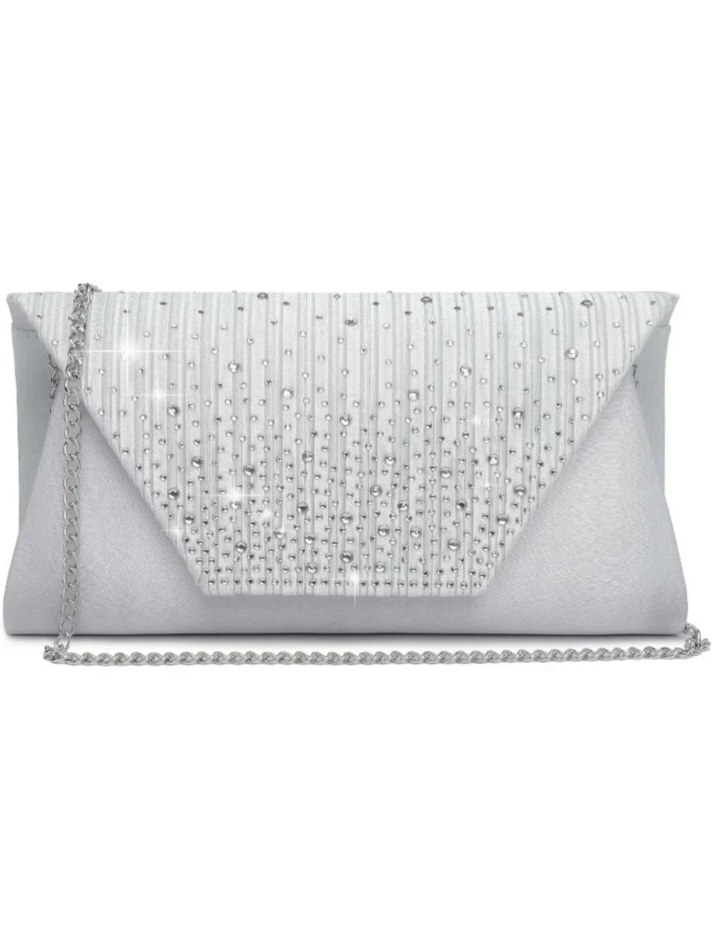 Women's Silver Clutch Purse With Detachable Chain Wedding Formal Evening Bag